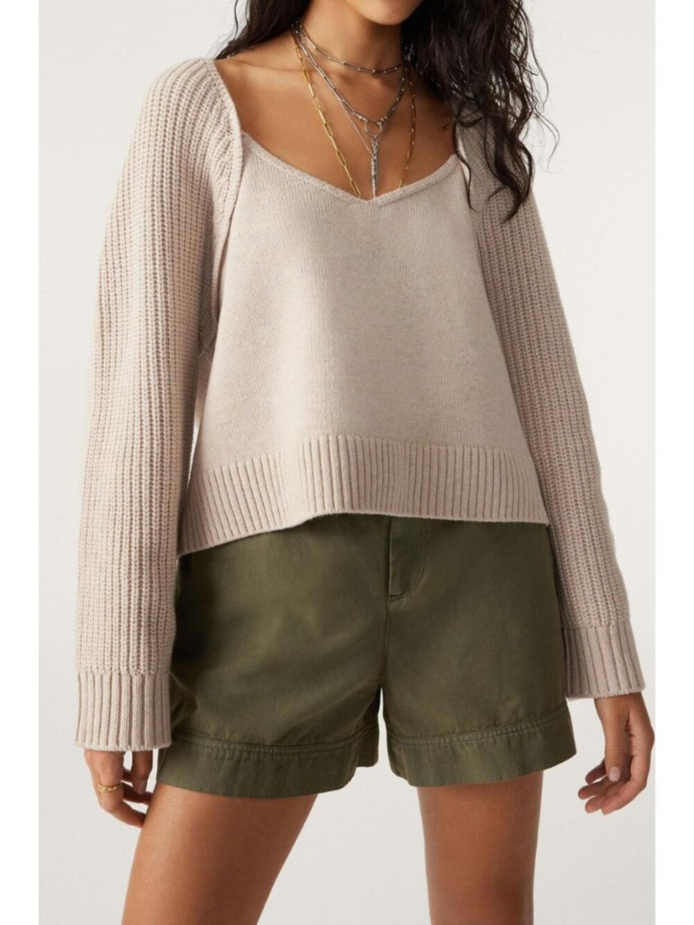 Ba&Sh Long Sleeve Wool Knit Top Beige